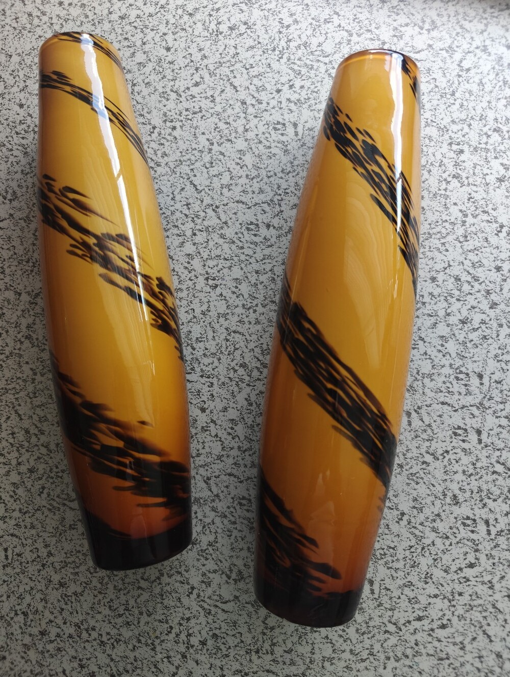 VTG Yellow & Black Vintage Blown Art Glass Flower Vase Italy Set Of 2